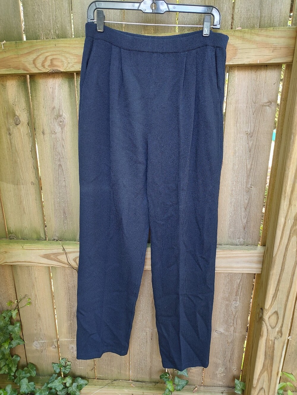 🏵️ St John Collection Vtg Quiet Luxury Blue Knit Straight Classic Pull Up Pants